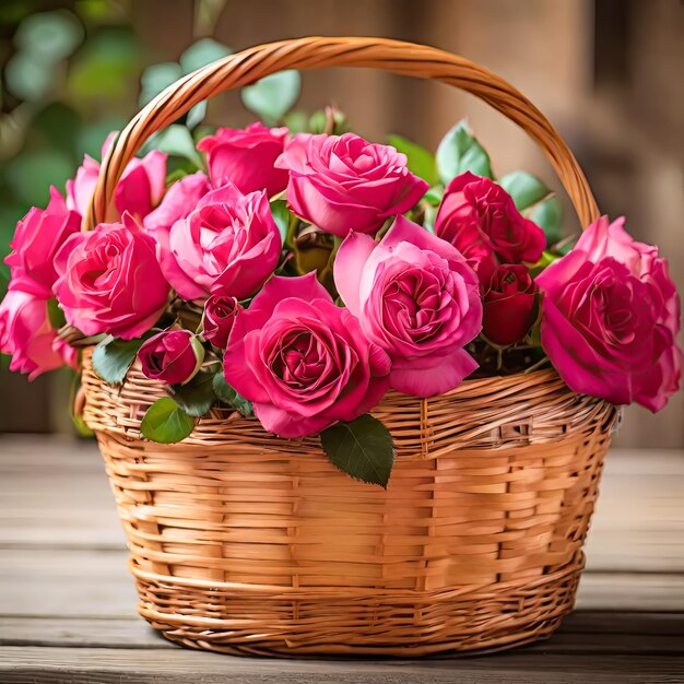 Rose flowers in a basket