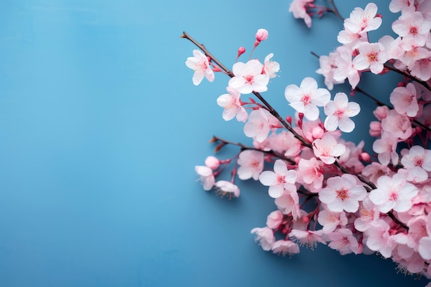 Rose flowers on blue background Valentines day mothers day women day concept Flat lay top view copy space