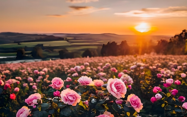 バラの花の畑が生成された