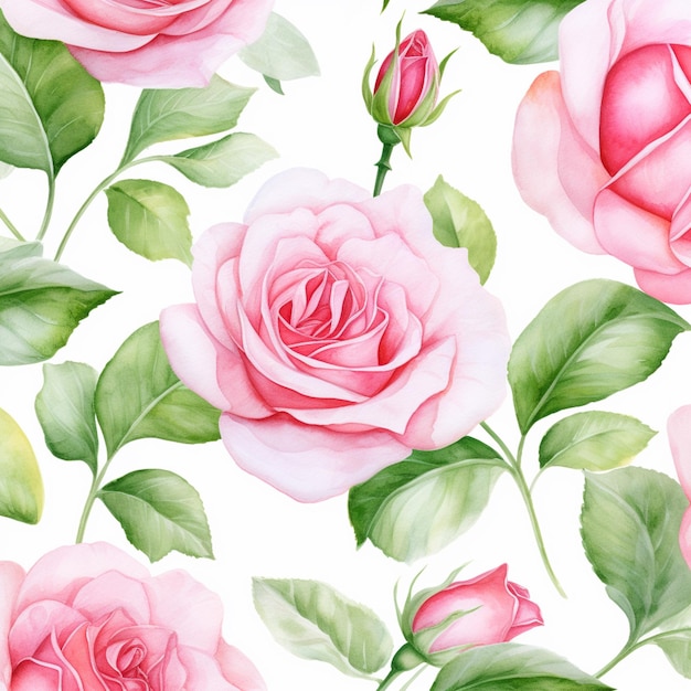 Rose flowers watercolor seamless patterns background