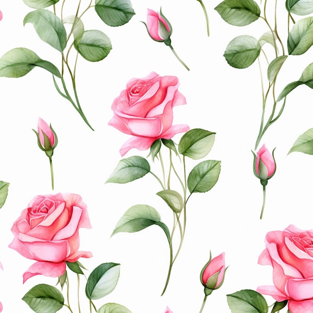 Rose flowers watercolor seamless patterns background