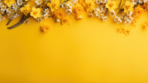 노란색 배경에 장미 꽃 발렌타인 데이 어머니의 날 여성의 날 개념