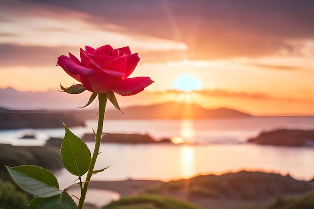 A rose in front of a sunset