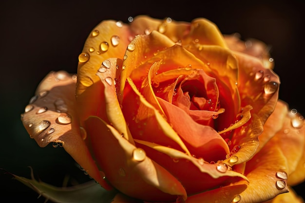 Rose in full bloom with water drops on petals A striking macro shot Generative AI illustration