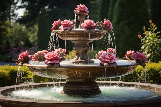 Rose garden fountain Generate Ai