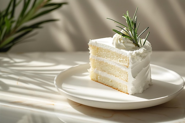 Rose Garnished White Cake on Plate