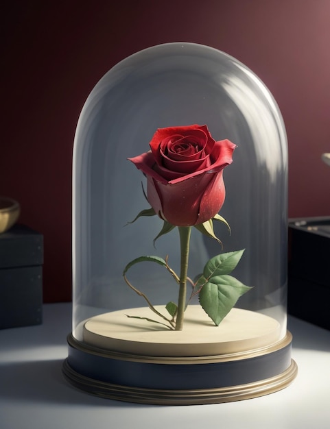Rose in glass display photography