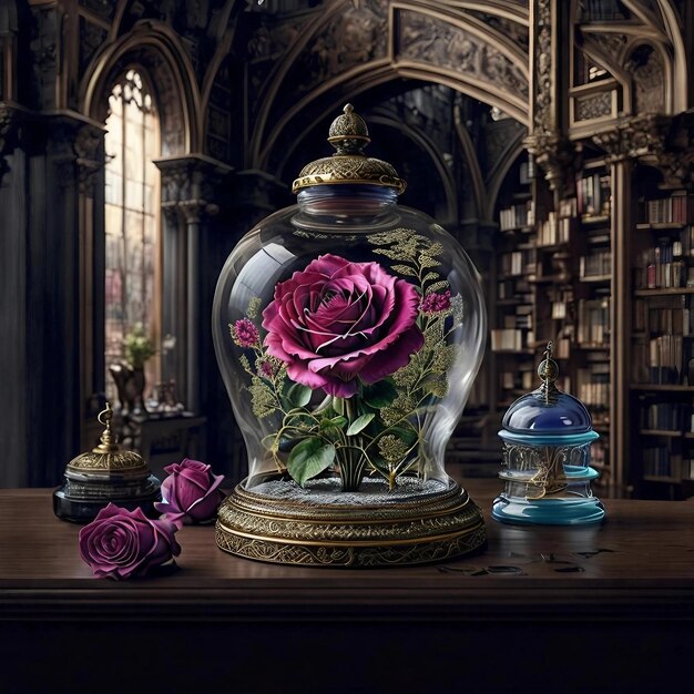 Rose in glass globe