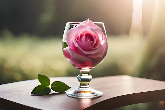 Foto una rosa in un bicchiere su un tavolo