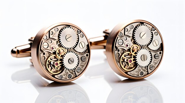 Photo rose gold cufflinks with a stylish gear and clock design