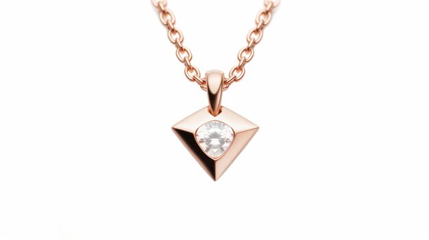 Rose Gold Necklace on White Background