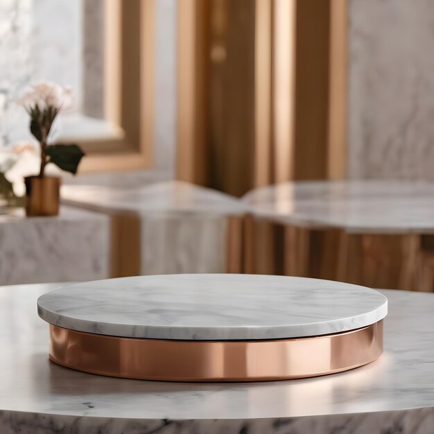 Rose Gold Round Marble Podium voor reclame voor cosmetische producten Generatieve AI