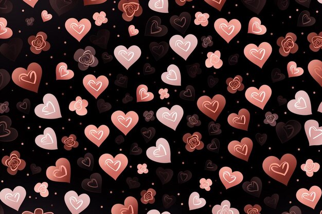 Rose gradient hearts at black background seamless background