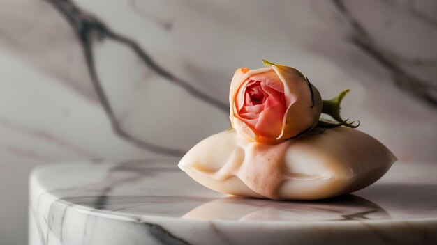 Photo rose handmade soap on marble background