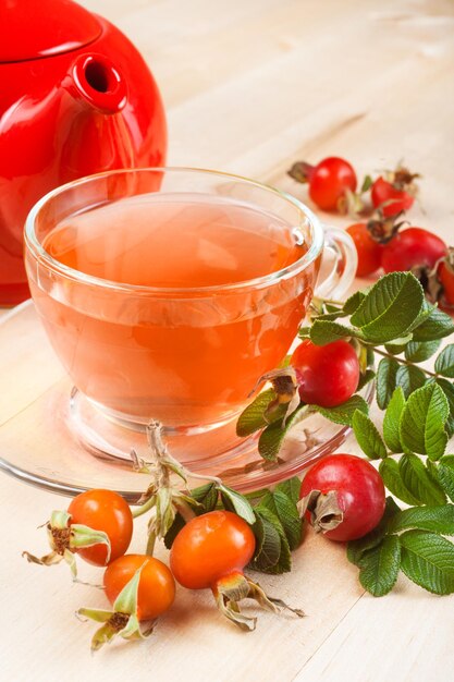 Rose hip tea and red teapot