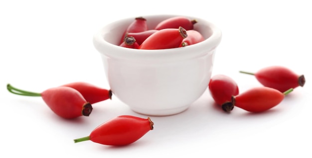 Rose hips of madicinal value in ceramic bowl