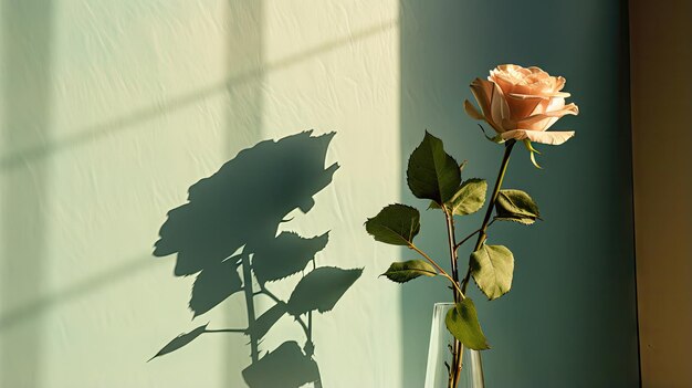 A rose is closeup by the window