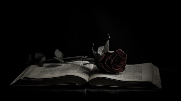 A rose in the middle of an opened book