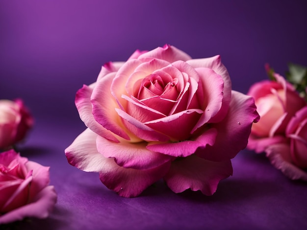 A rose in the middle of a purple background