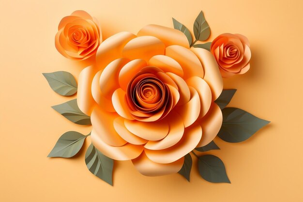 Rose Paper Flower Levendig kleurrijk ontwerp op licht oranje Generatieve AI