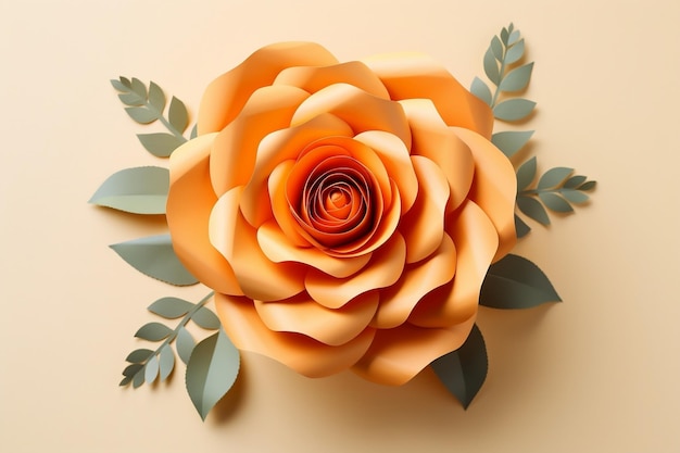 Rose Paper Flower Lively Colorful Design on Light Orange Generative AI