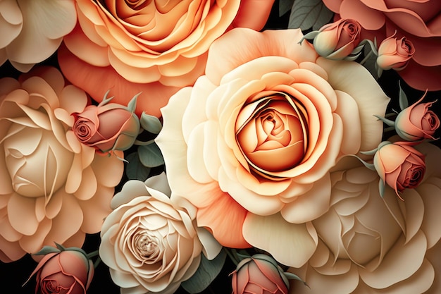 Rose and peach flowers background