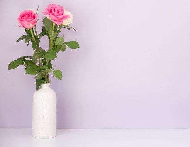 Rose placed on the desk in blue surface