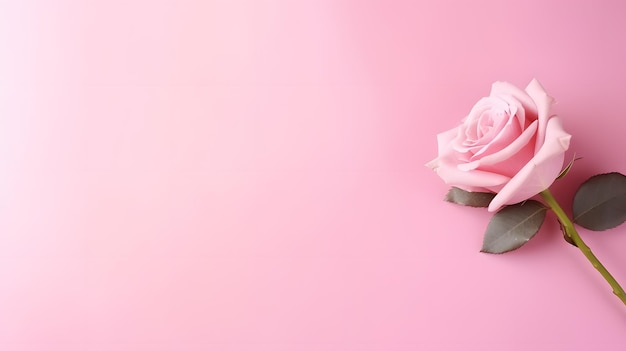 Rose on plain minimalistic pink background flat