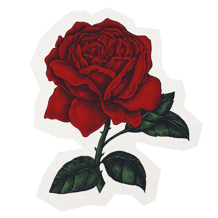 Photo rose png sticker retro illustration in transparent background