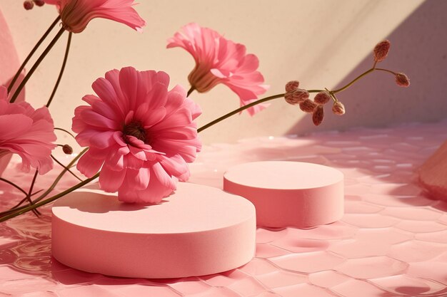 ピンクの背景の生成 ai のバラの表彰台