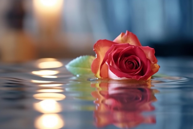 A rose in a pool of water