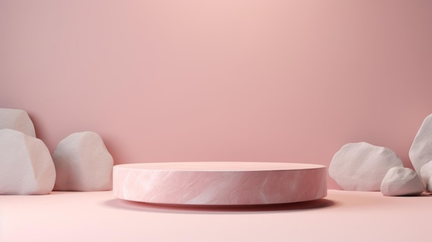 Кристалл розового кварца Абстрактный минималистический подиум продукта Сцена для презентации продукта 3D-комната с геометрической платформой