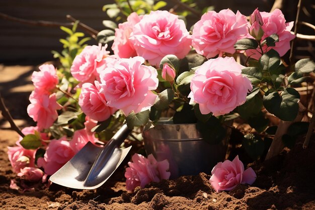 薔薇の輝き 素晴らしさに囲まれて咲くピンクの薔薇の茂み