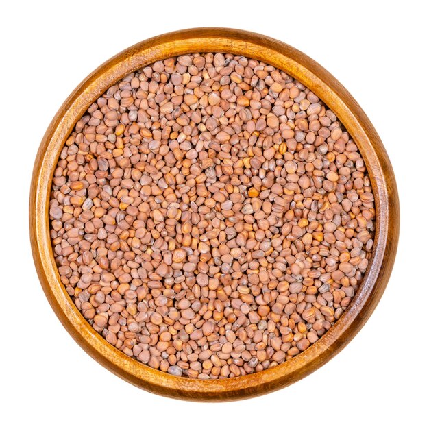 Rose radish seeds in wooden bowl