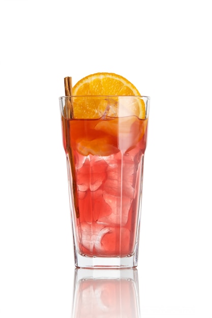 Rose summer coctail with orange on isolated white