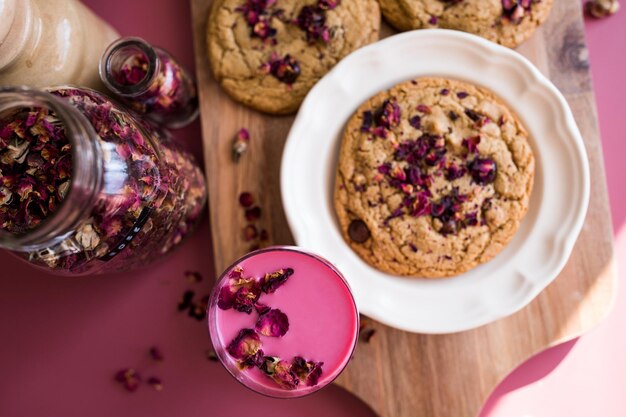 Rose tahini chocolate chip cookies and rose latte