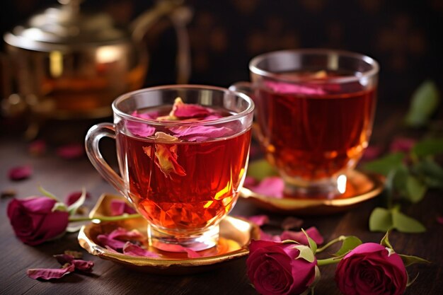 Photo rose tea in glass cups