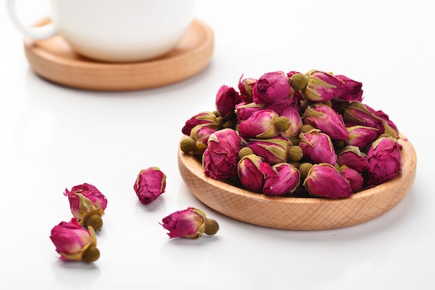 Rose tea on a white background