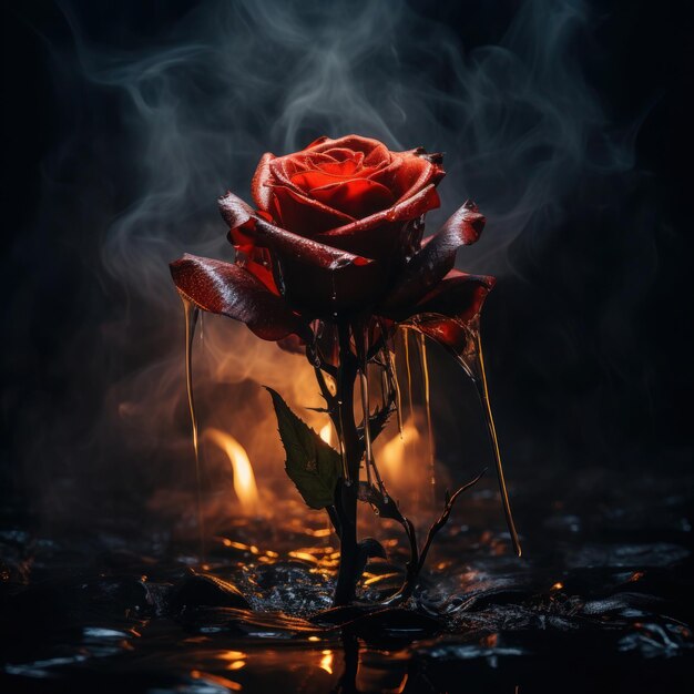 Foto una rosa che è di fronte a un fuoco