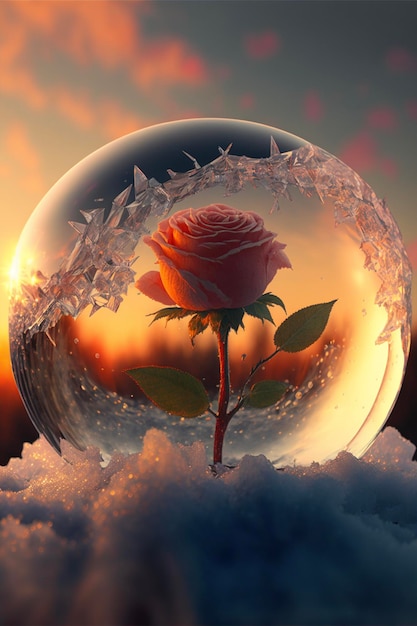 Rose that is inside of a glass ball generative ai