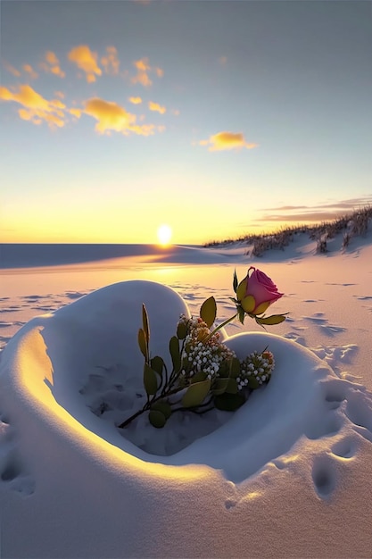 Rose that is sitting in the snow generative ai