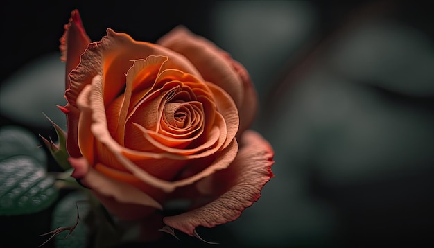 A rose in a vase with a black background