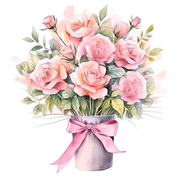 Rose watercolor bouquet Illustration AI Generative