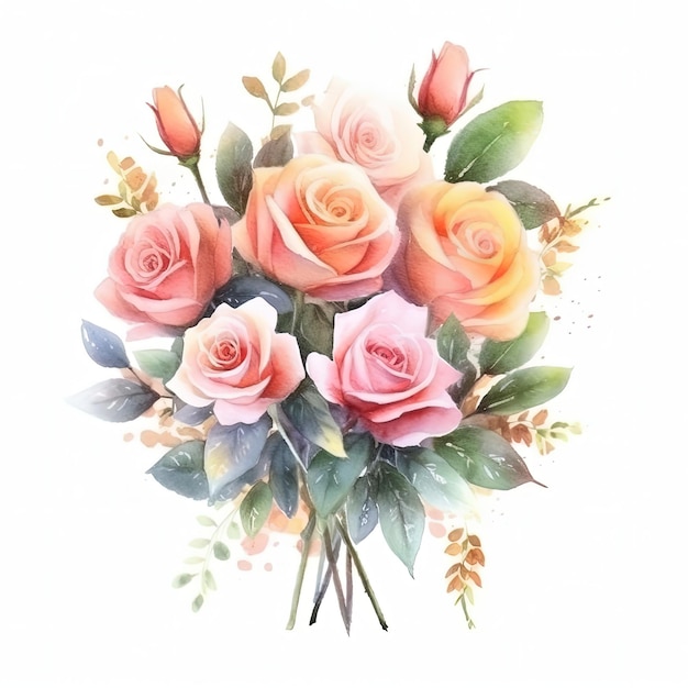 Rose watercolor bouquet Illustration AI Generative