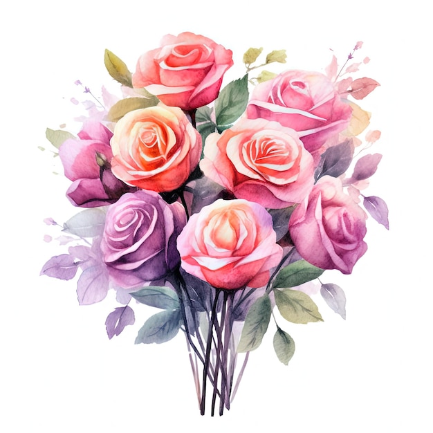Букет роз акварелью Иллюстрация AI Generative