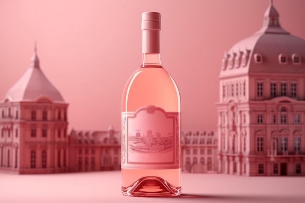 Напиток из бутылки розового вина Этикетка продукта Generate Ai