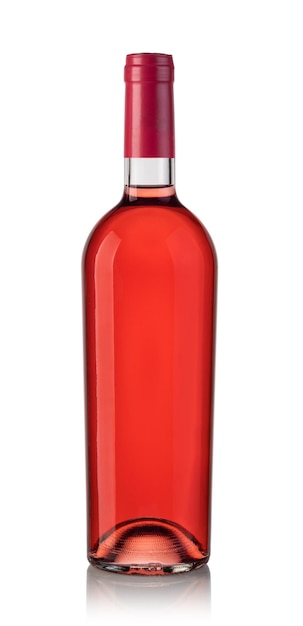 사진 색 배경에 고립 된 장미 와인 병