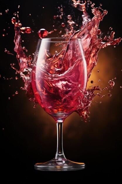 Rose wine in a glass with splash on dark background Food alcohol