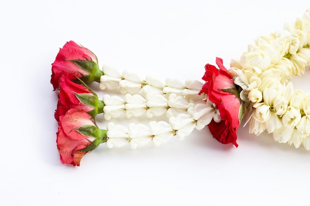 Rose with crown flower and jasmine garland