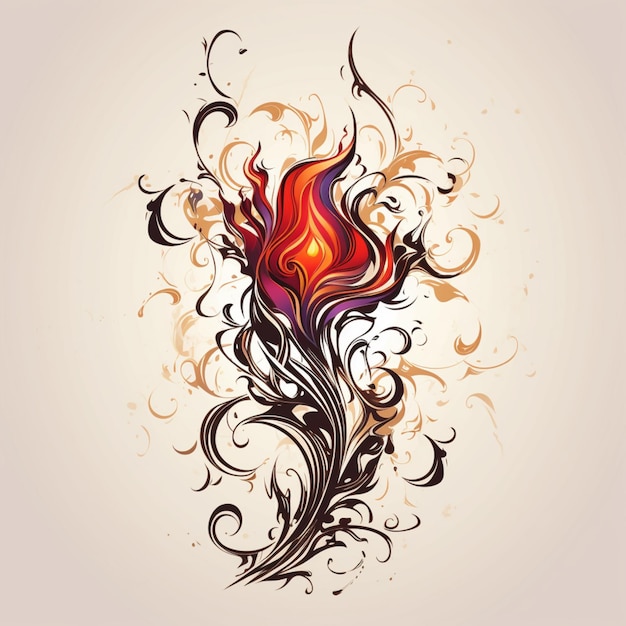 Photo a rose with fire attached to it in the style of simple colorful illustrations